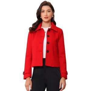 Turn Down Collar Long Sleeve Single Breasted Outwear Winter Pea Coat Red